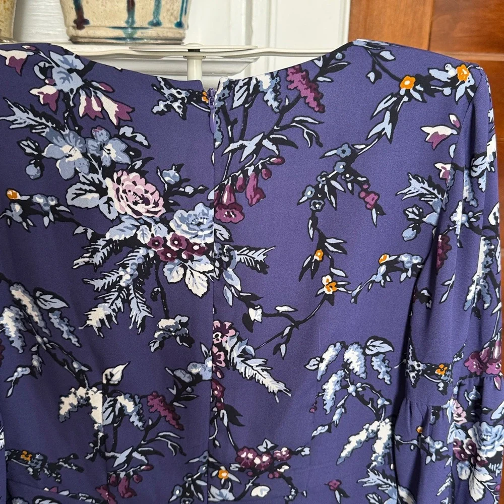 LOFT Purple Floral Long Bell -Sleeve V-Neck Dress- worn twice-‎ great shape!